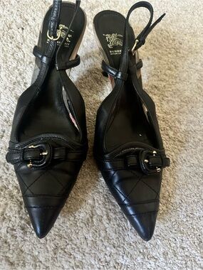 Burberry Black Quilted Leather Pointed Slingback Heels with Buckle